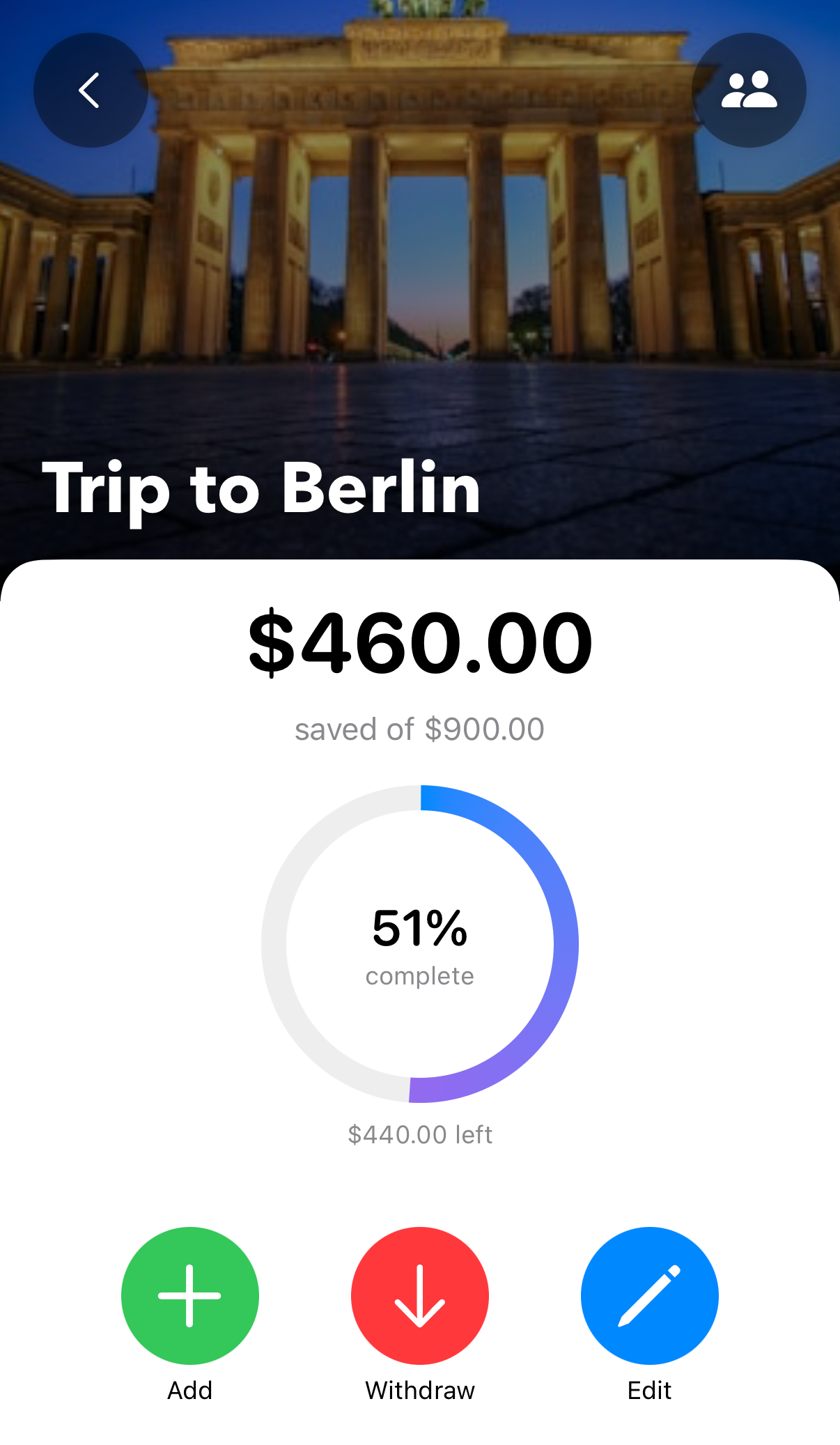 Savings Goal app screenshot