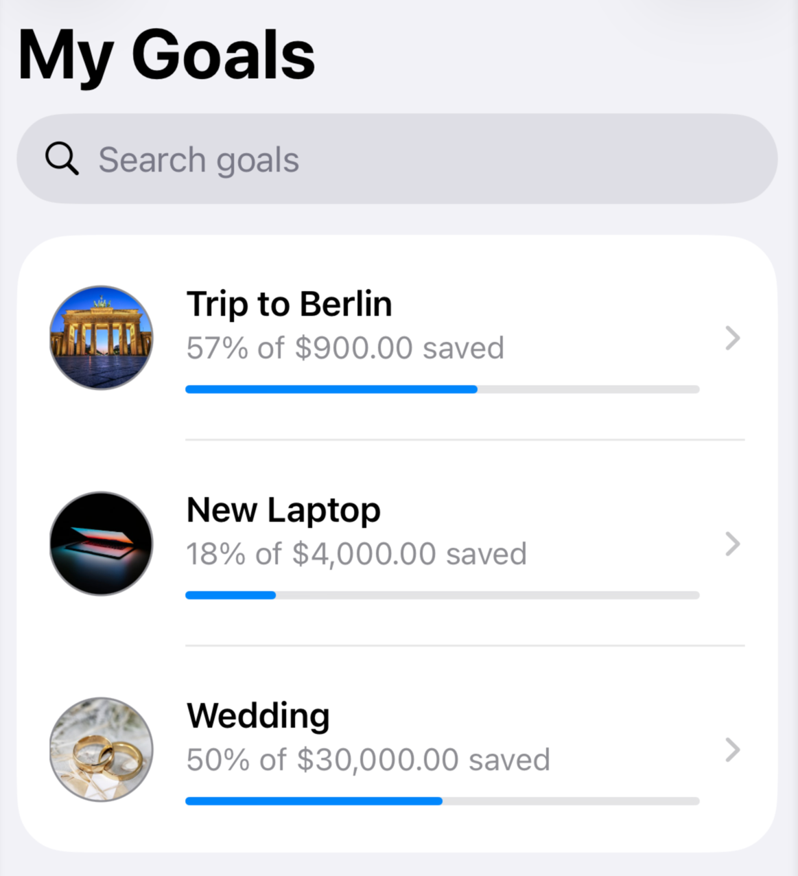 Savings Goal app screenshot